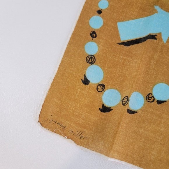 Vintage 1960s Designer JEANNE MILLER Phone Clock Handkerchief TAG UNUSED - Picture 5 of 7